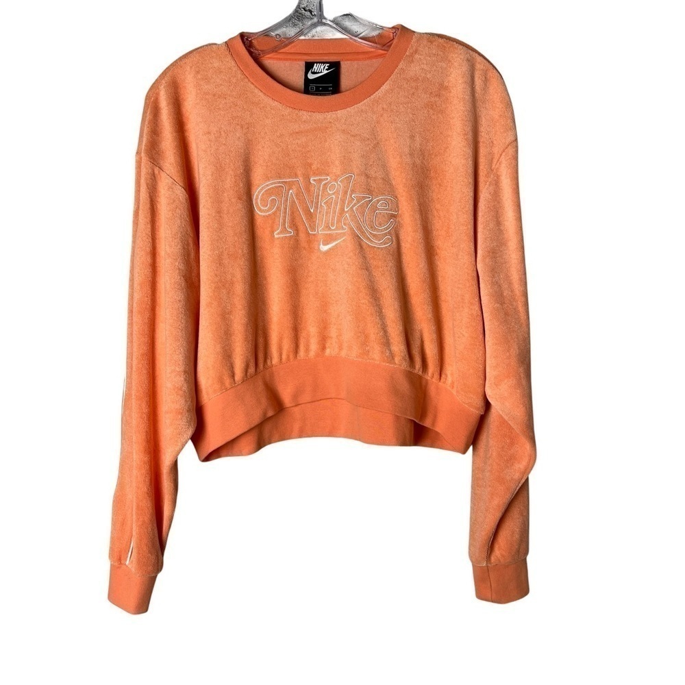 Nike Sweatshirt Women’s S Orange Peach Terry Towel Cropped Retro Casual Pullover